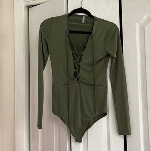 Olive Green Lace Top Bodysuit